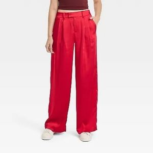 Red Satin Wide Leg Pants